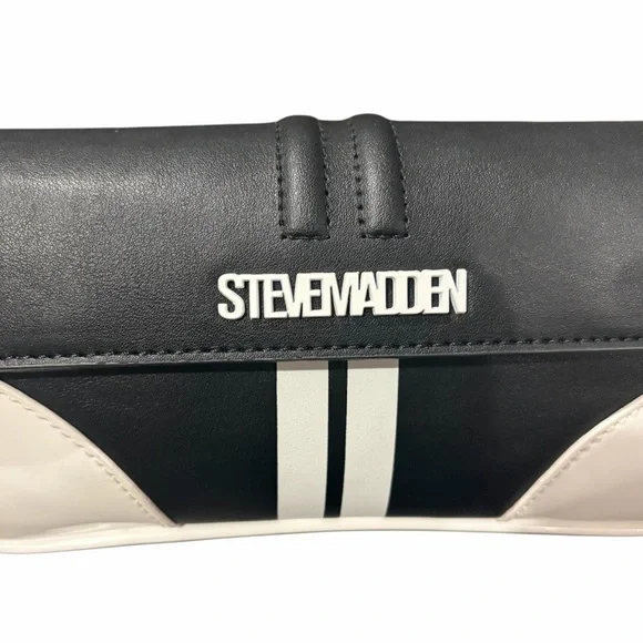 Steve Madden Moto Two-Tone Black and Cream Shoulder Bag - Picture 8 of 11
